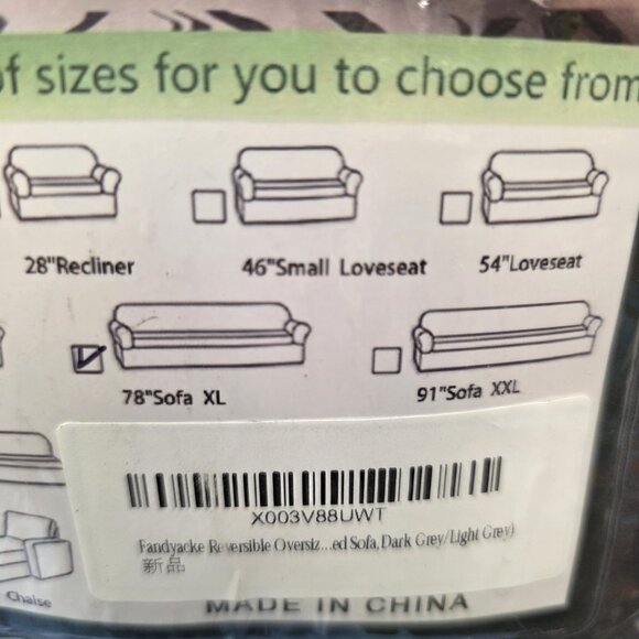 Fandyacke Home Reversible Sofa Cover Grey/ Light Grey 78in New - Picture 3 of 6